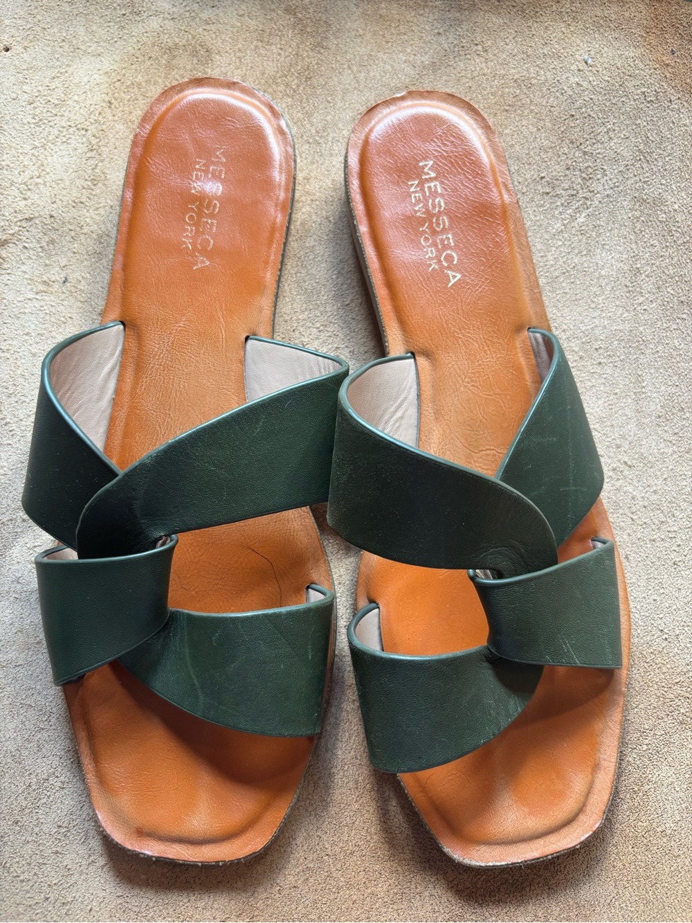 Ella Dark Green Leather Crossover Slide Mules